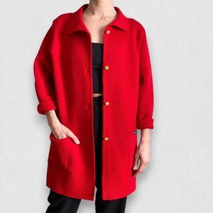 Le Minor Wool Breton Sailor Blazer Coat Red Straight Cut Pockets Medium